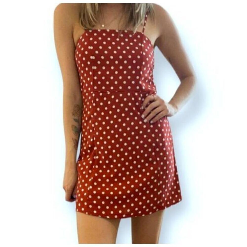 SKY AND SPARROW BRICK & CREAM/WHITE POLKA-DOT DRESS SZ.XL EUC.